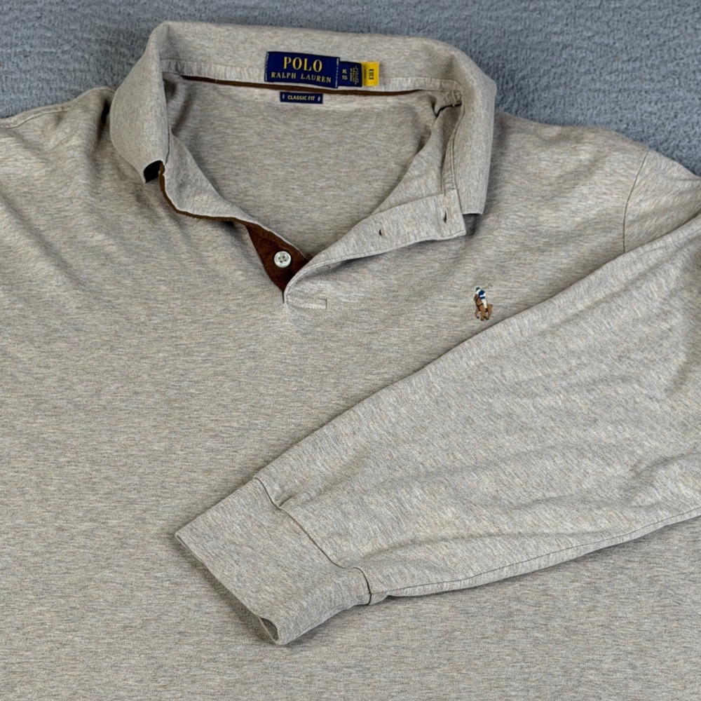Polo Ralph Lauren Shirt Mens XL Khaki Tan Long Sleeve Button Golf Flesh Pony